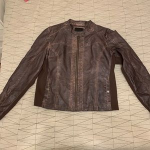 Brown faux leather moto jacket